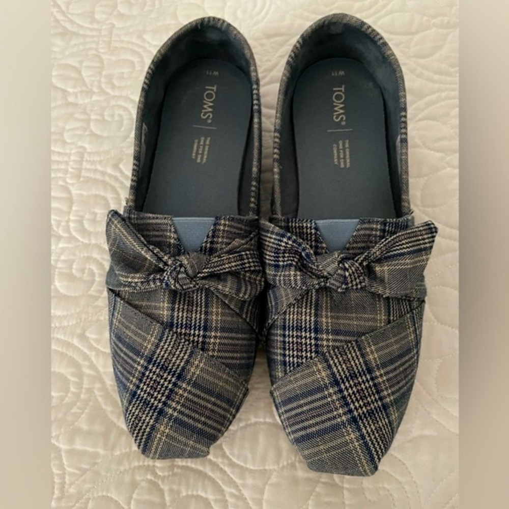 Toms Alpargata Citadel Blue Classic Plaid/Bow flats Sz 11